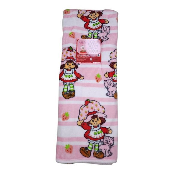 Jay Franco & Sons Inc. Other - Strawberry Shortcake Plush Throw Blanket 50"x70" Pink White Striped Polyester